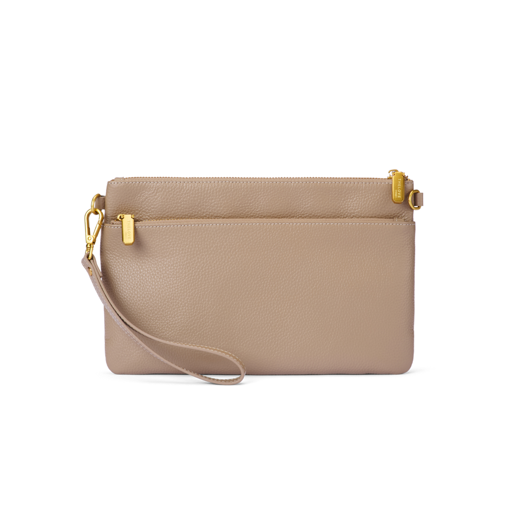 Leather Clutch Bag - Latte