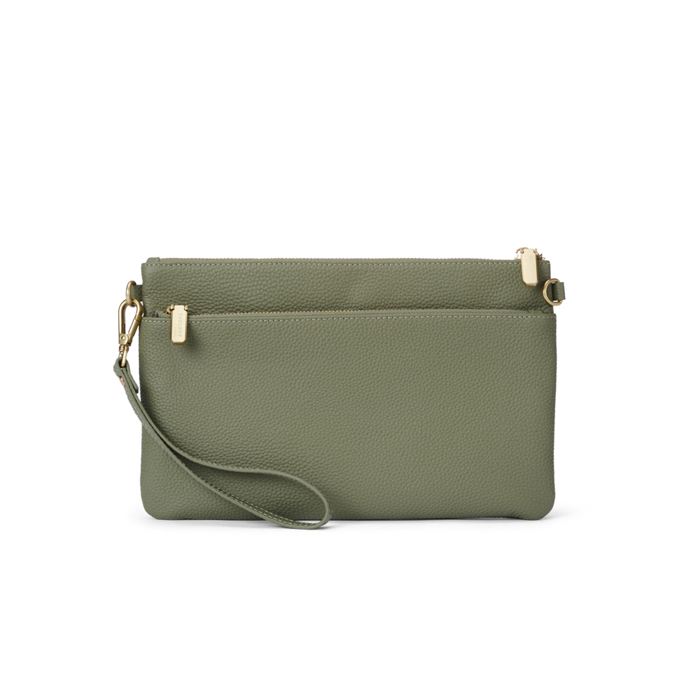 Leather Clutch Bag - Olive Green