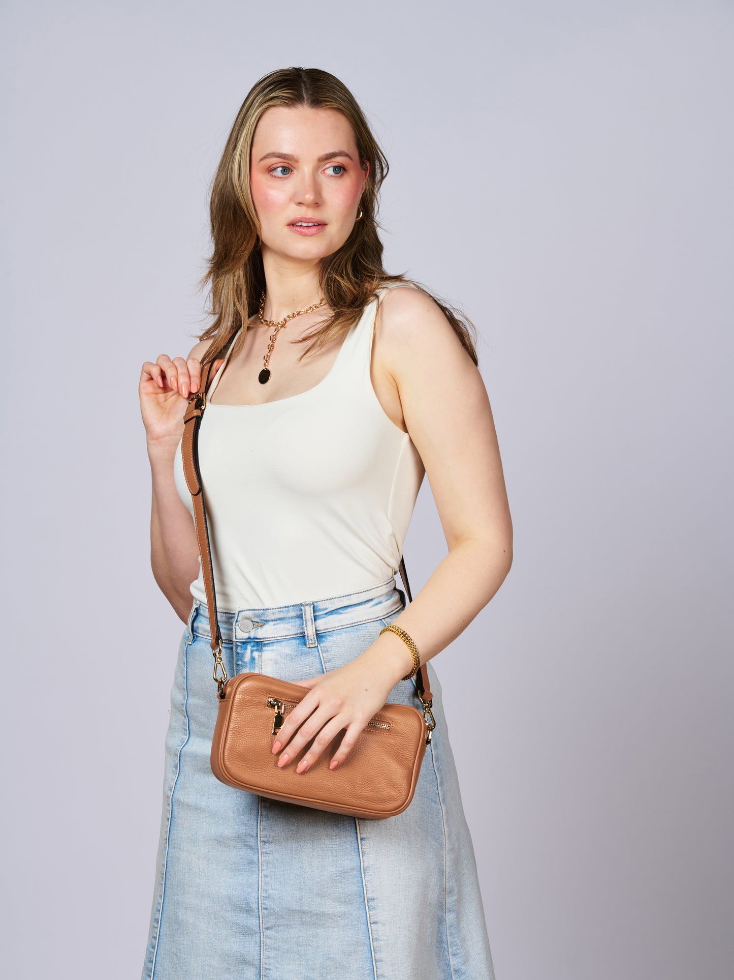 Mel Leather Crossbody Bag Tan