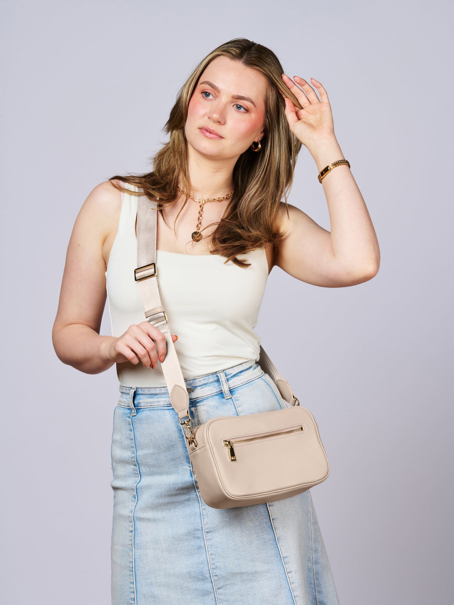 Mel Leather Crossbody Bag Nude