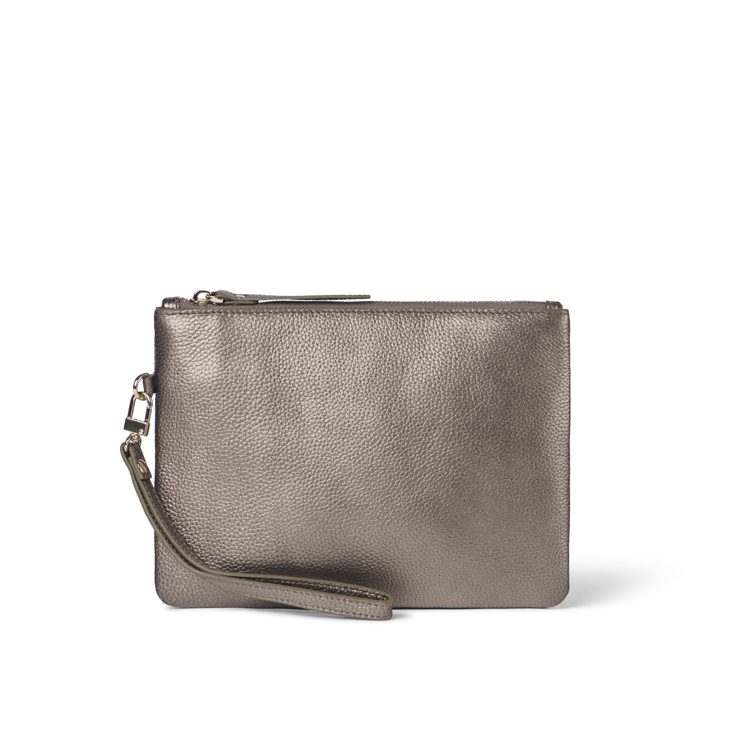 Classic Leather Clutch with detachable Wrist Strap Bronze