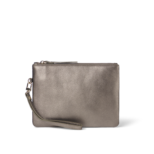 Classic Leather Clutch with detachable Wrist Strap Bronze