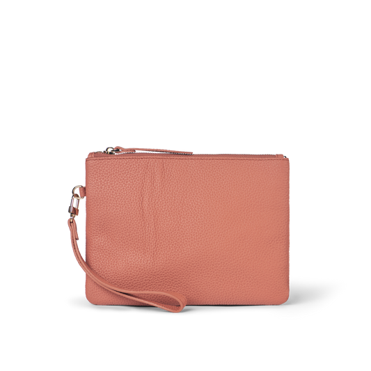 Classic Leather Clutch with detachable Wrist Strap Cognac