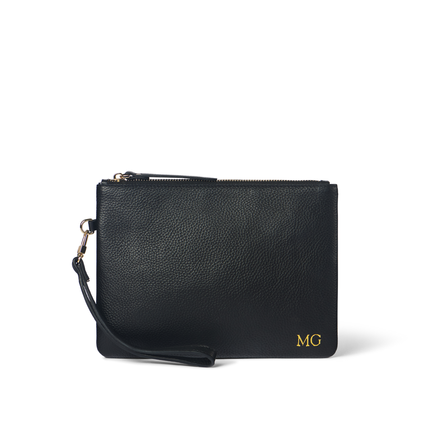 Classic Leather Clutch with detachable Wrist Strap Black