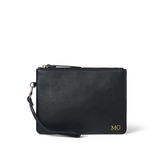 Classic Leather Clutch with detachable Wrist Strap Black