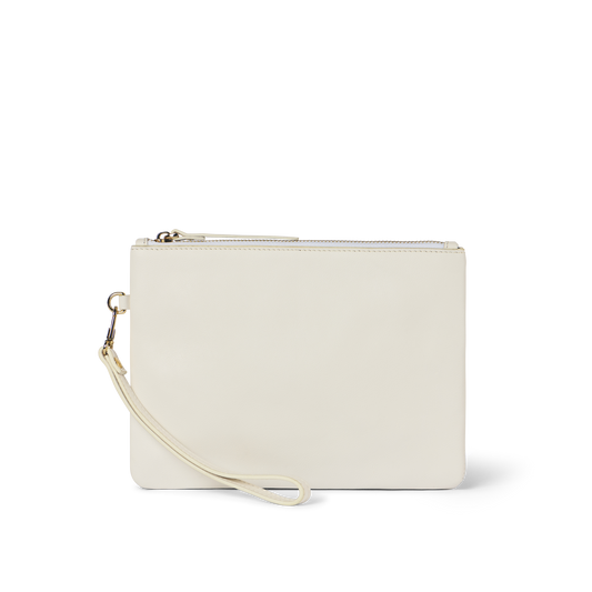 Classic Leather Clutch with detachable Wrist Strap Chalk