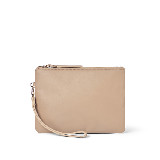 Classic Leather Clutch with detachable Wrist Strap Nude