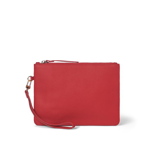 Classic Leather Clutch with detachable Wrist Strap Red