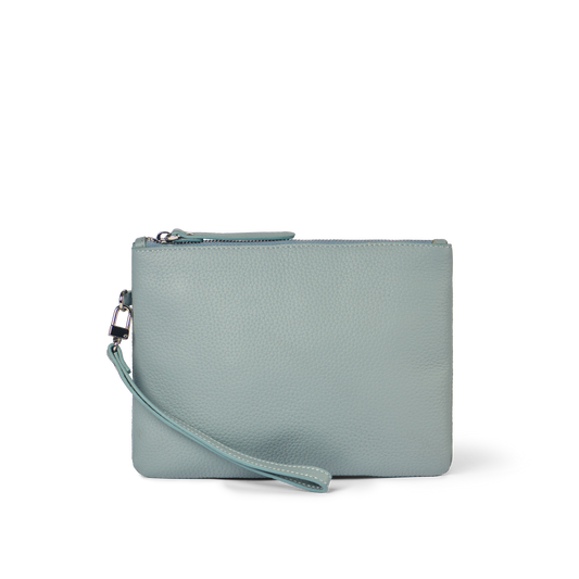 Classic Leather Clutch with detachable Wrist Strap Cloud Blue