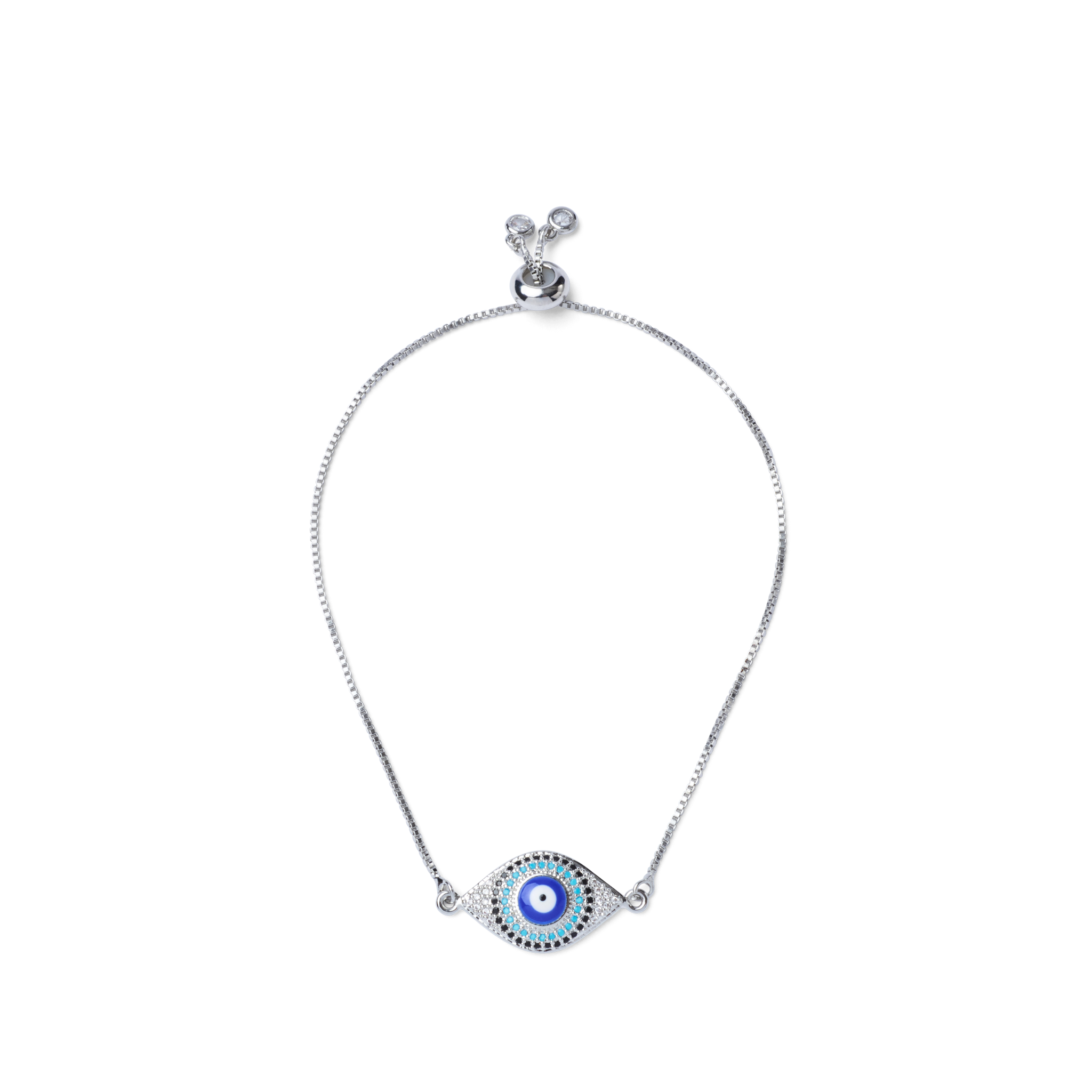 Evil Eye Earrings and Bracelet Set - Silver