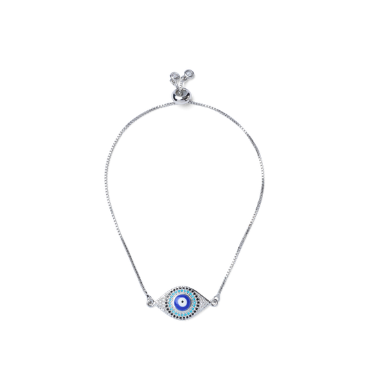 Evil Eye Earrings and Bracelet Set - Silver