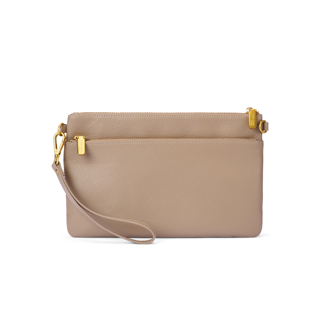 Leather Clutch Bag - Latte