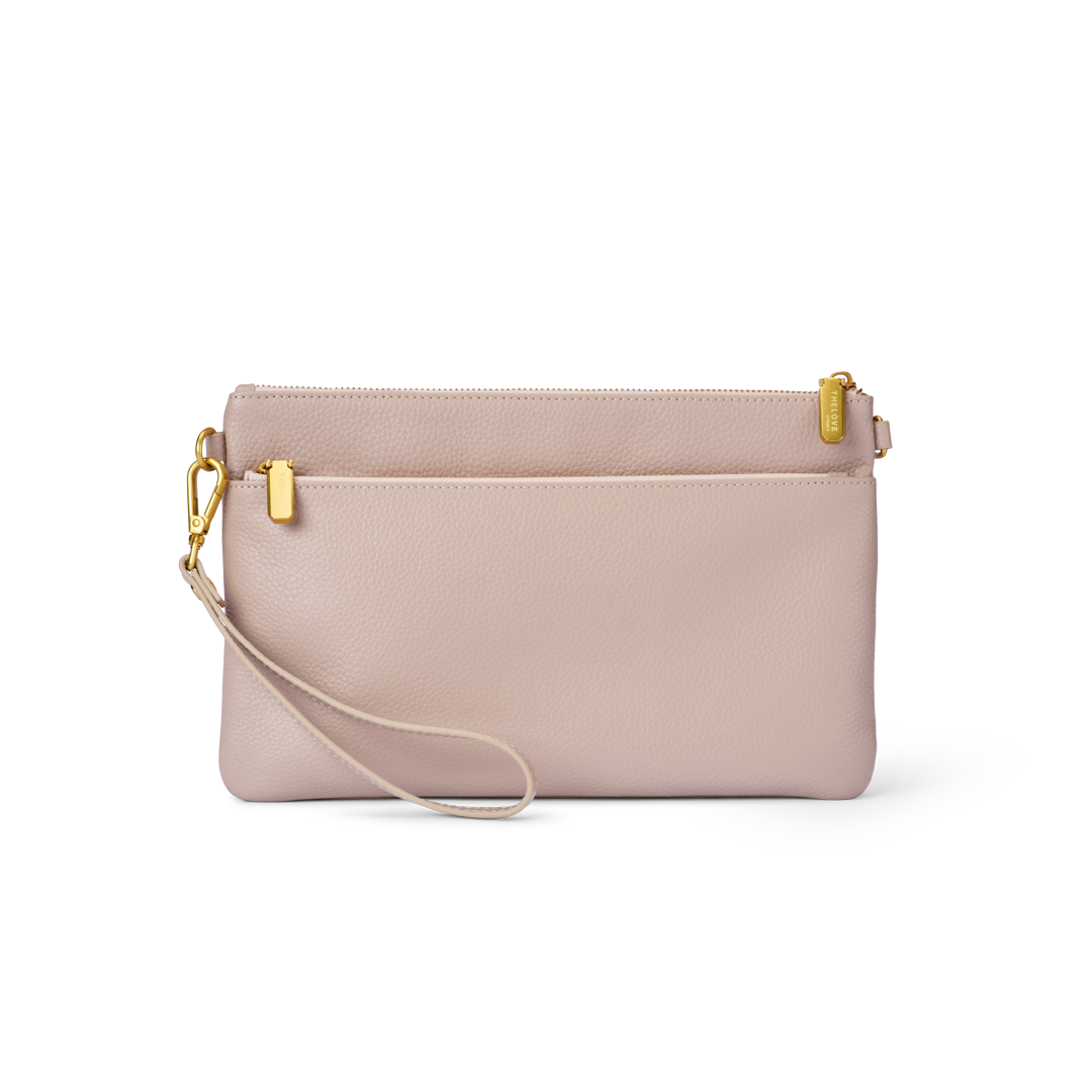 Leather Clutch Bag - Nude