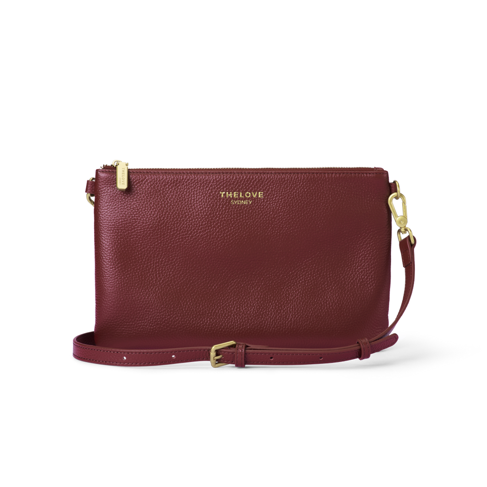 Leather Clutch Bag - Berry