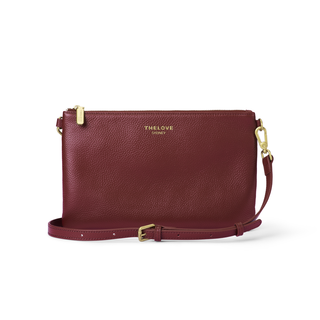 Leather Clutch Bag - Berry