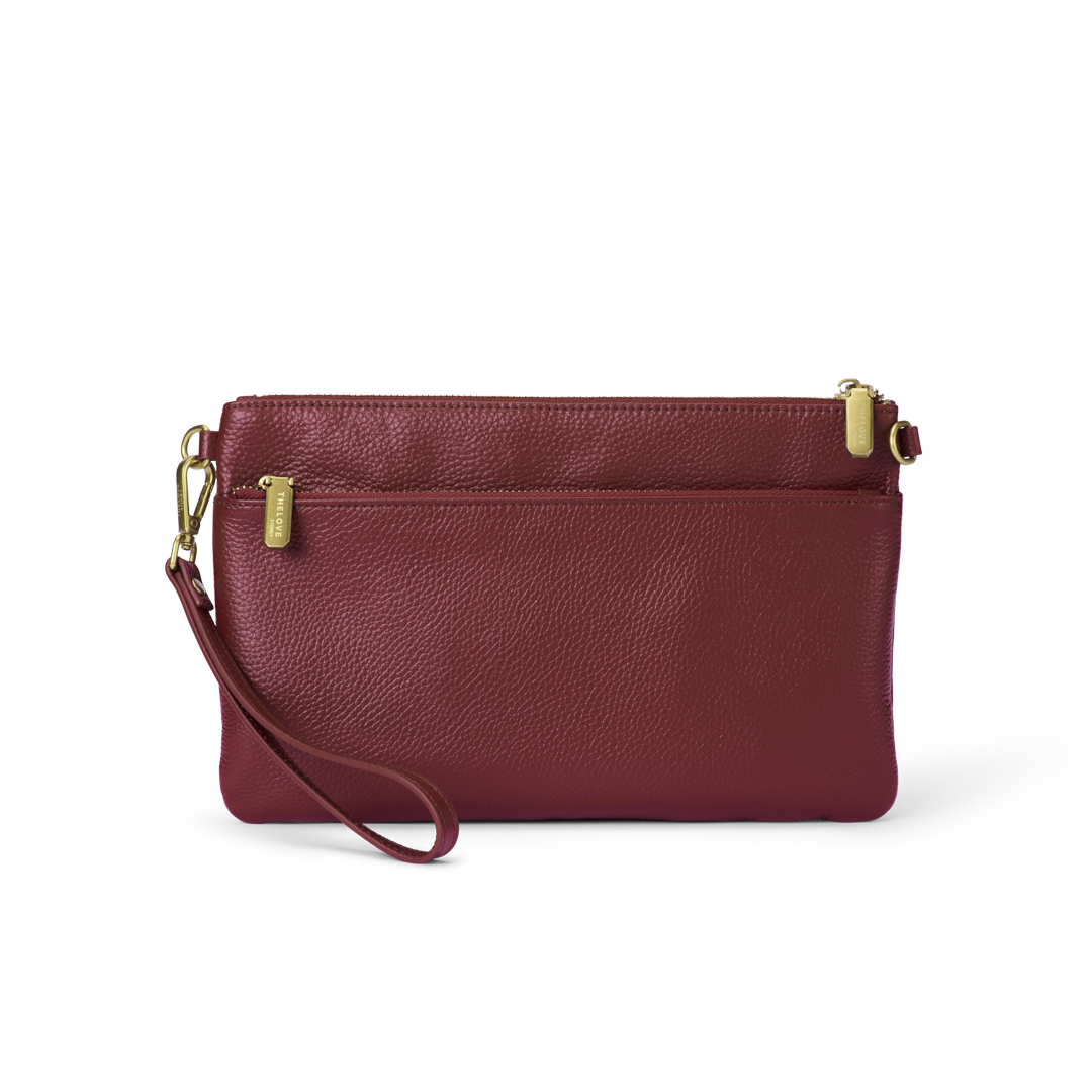 Leather Clutch Bag - Berry