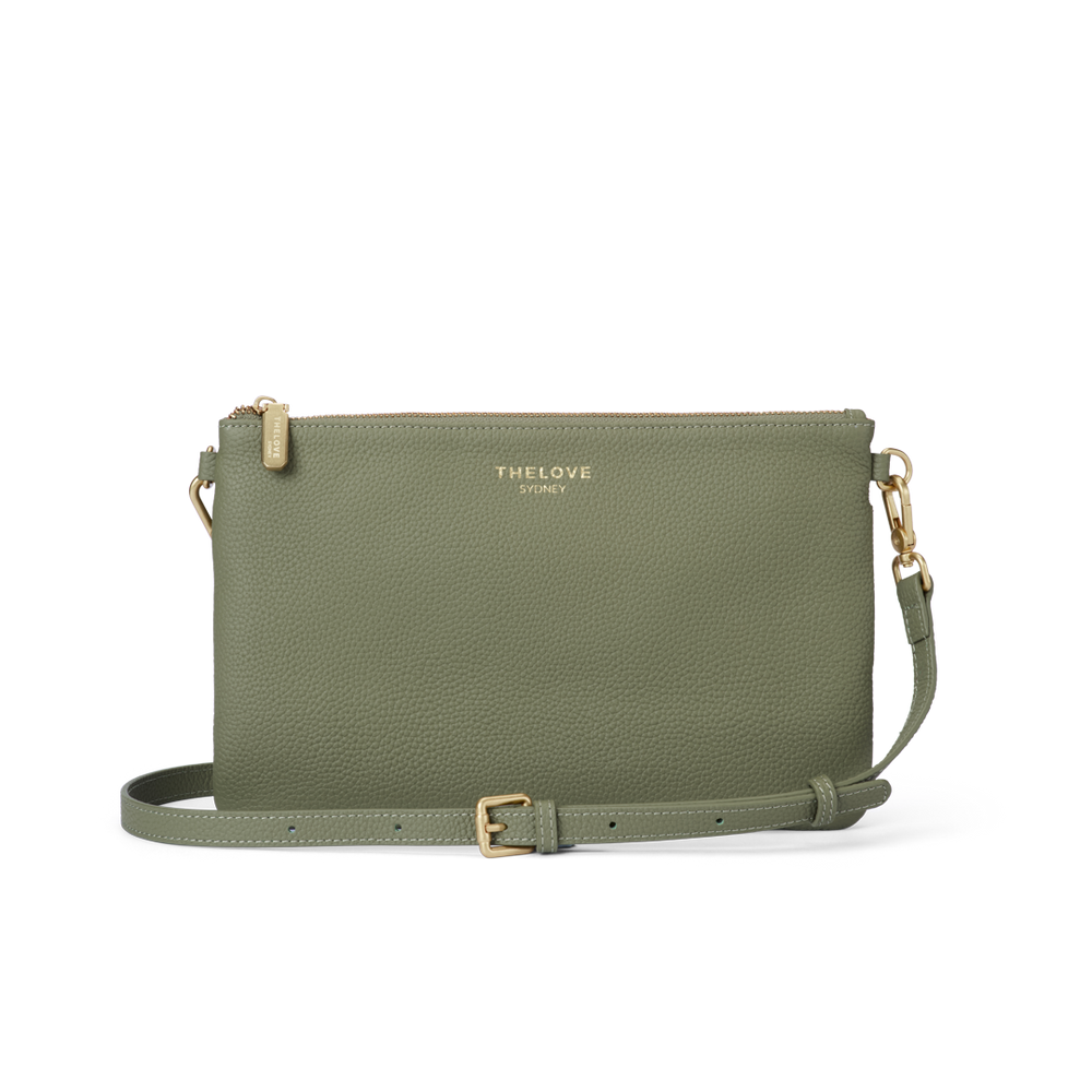 Leather Clutch Bag - Olive Green