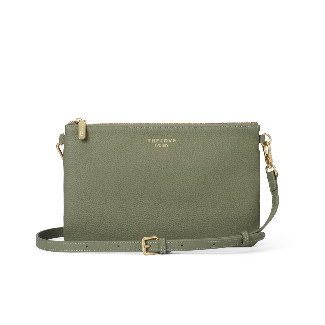 Leather Clutch Bag - Olive Green