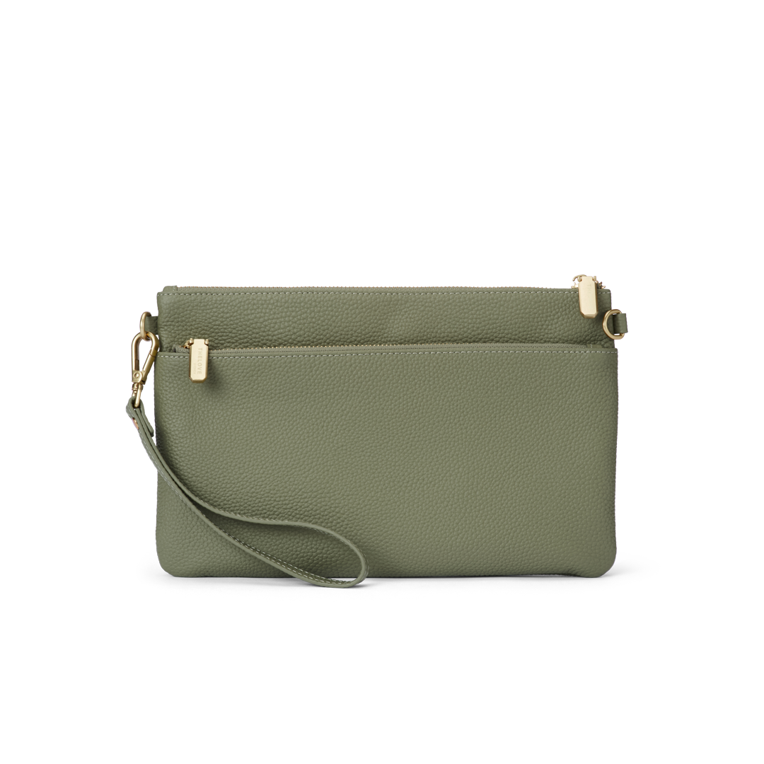 Leather Clutch Bag - Olive Green