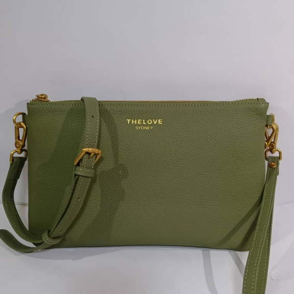Leather Clutch Bag- Olive