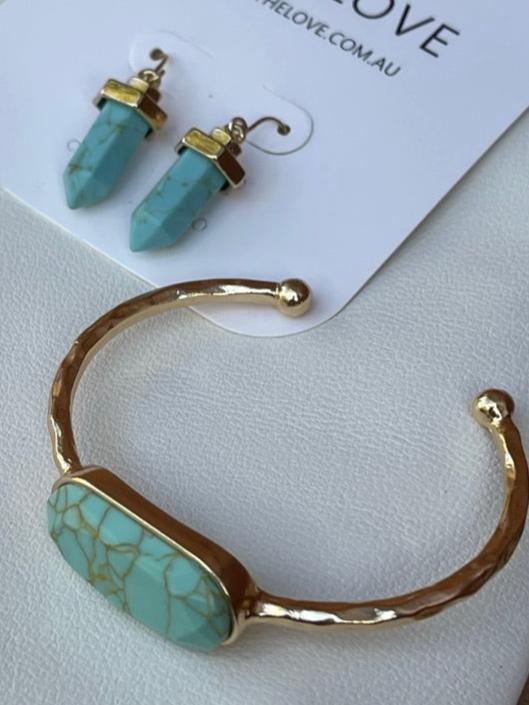 Teal earrings deals and bracelet