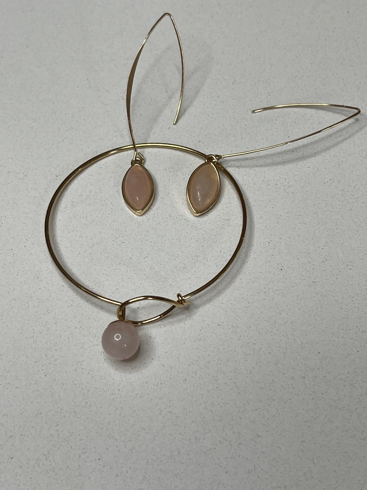 Belle Natural Pink Crystal Earrings and Bracelet Set