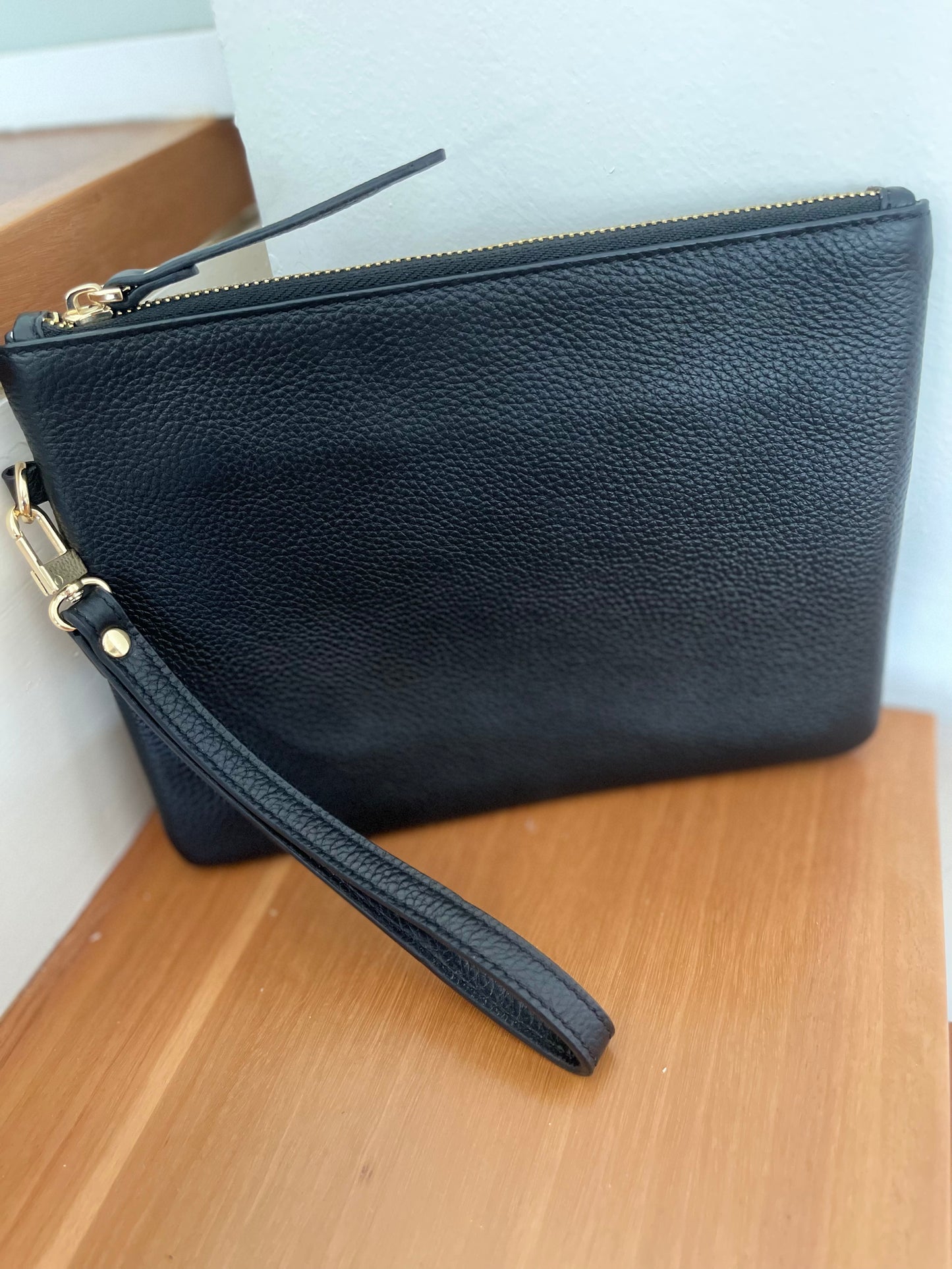 Leather clutch with strap new arrivals